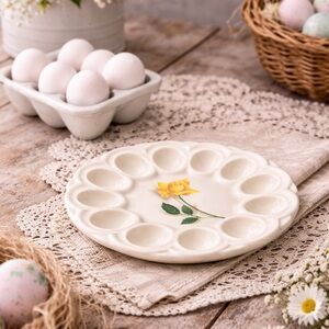Vintage Hallmark Canonsburg Deviled Egg Plate Yellow Rose Scalloped Serving Tray